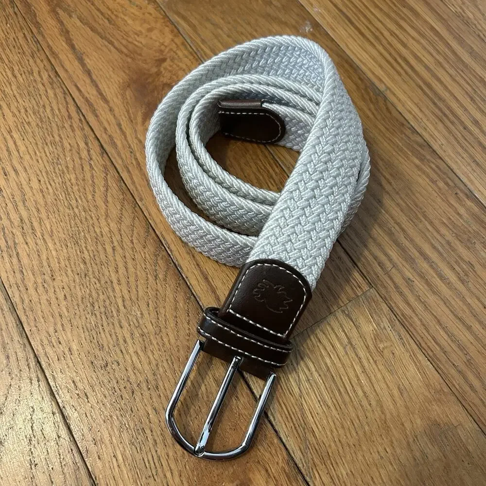 Men's Roostas Woven Cream Belt with Brown Leather Trim